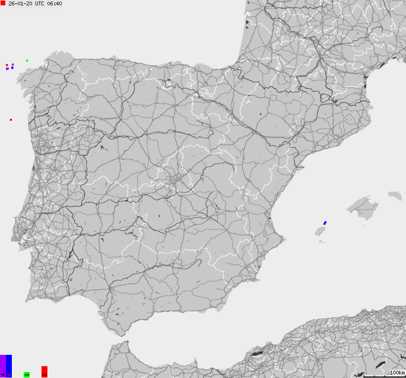 Map of lightnings Spain, Portugal