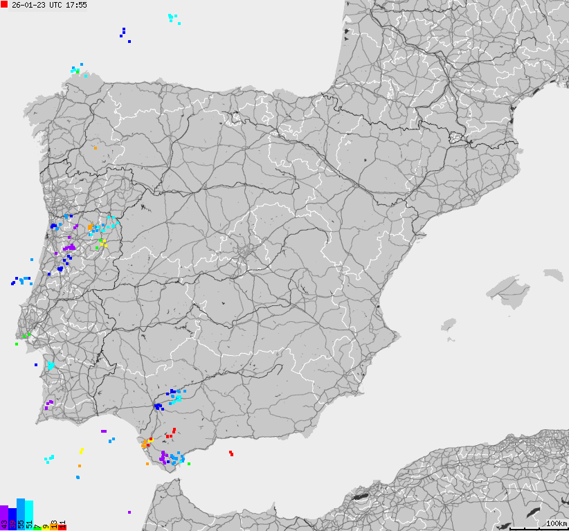 Map of lightnings Spain, Portugal