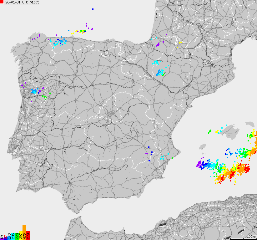 Map of lightnings Spain, Portugal