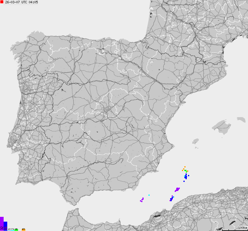 Map of lightnings Spain, Portugal