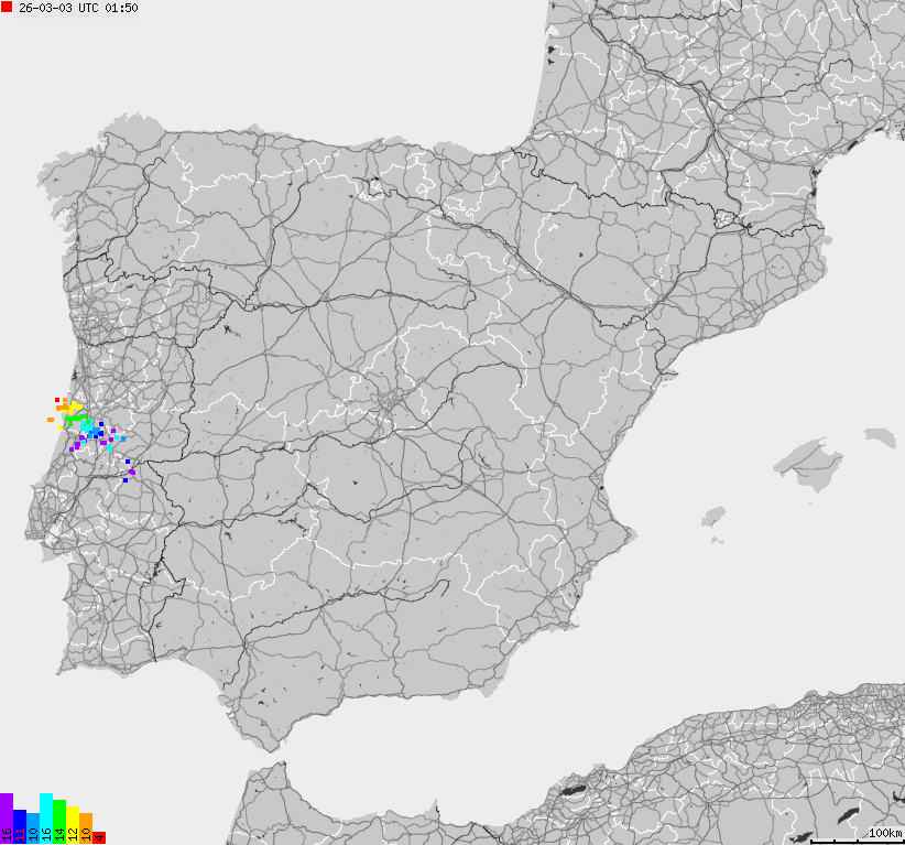 Map of lightnings Spain, Portugal