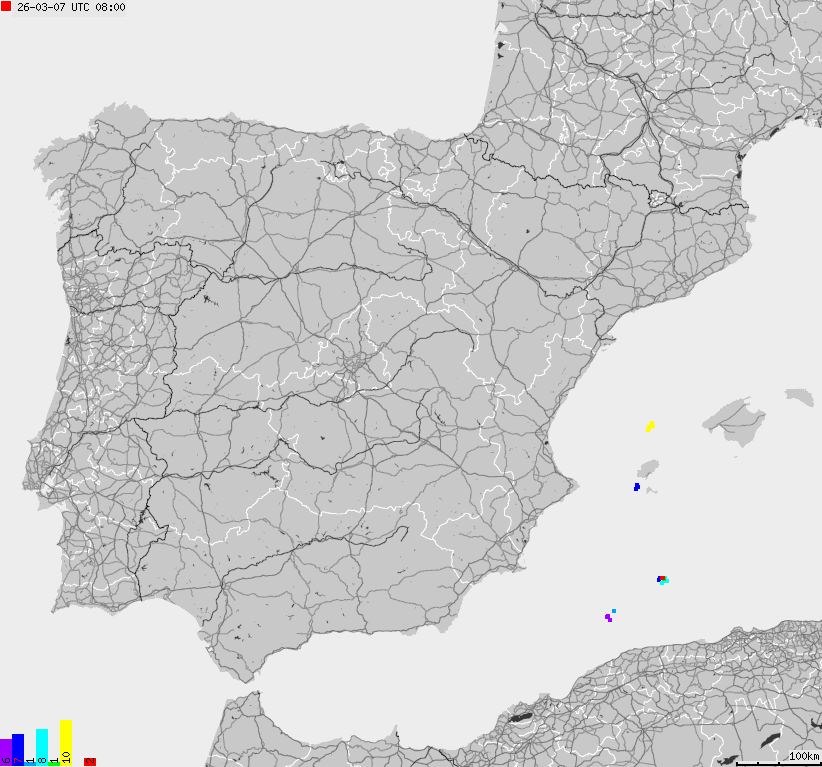 Map of lightnings Spain, Portugal