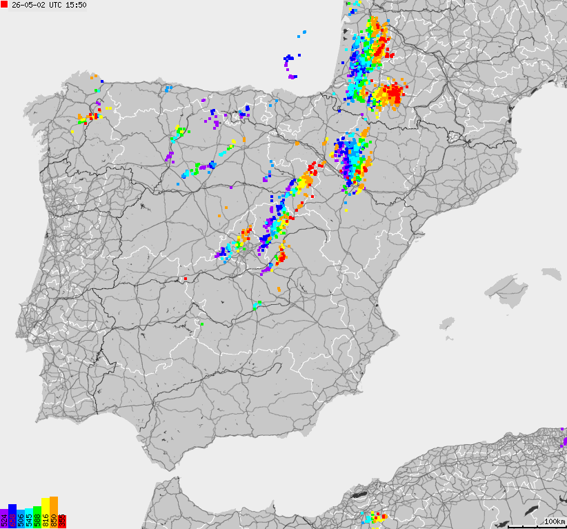 Map of lightnings Spain, Portugal