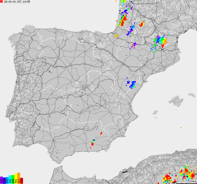 Map of lightnings Spain, Portugal