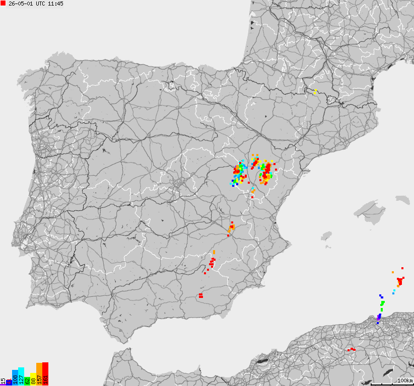 Map of lightnings Spain, Portugal