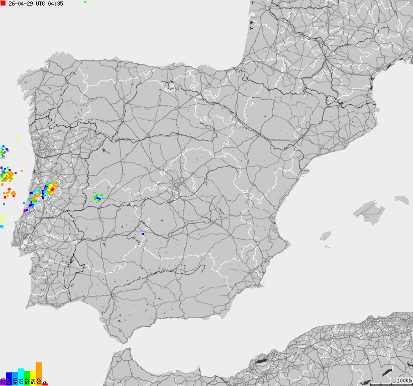 Map of lightnings Spain, Portugal