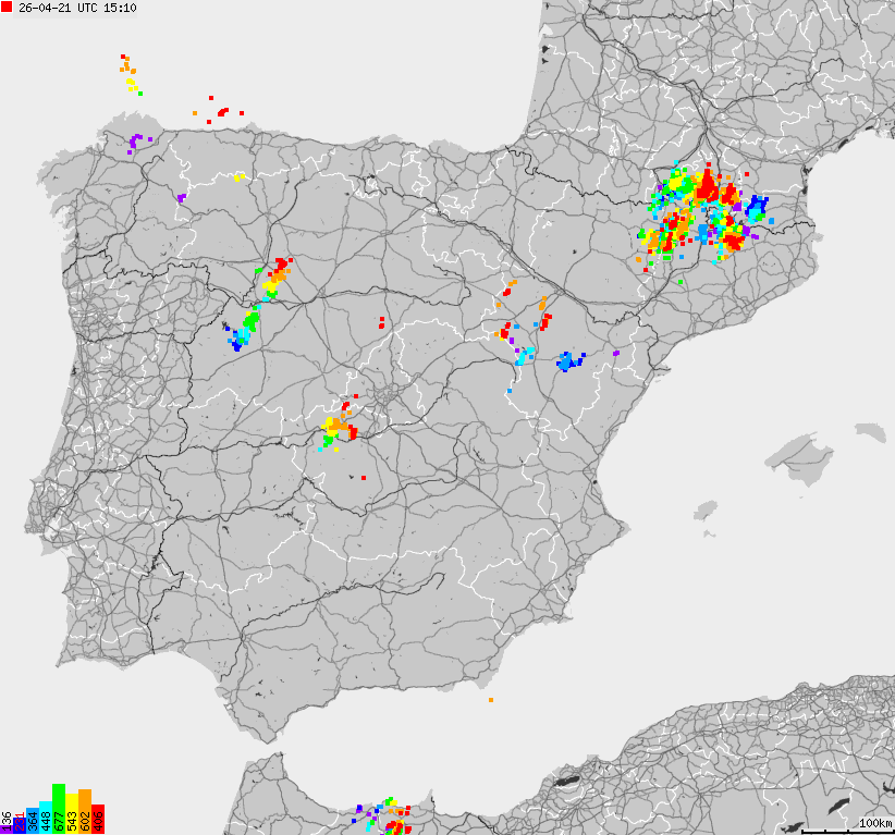 Map of lightnings Spain, Portugal
