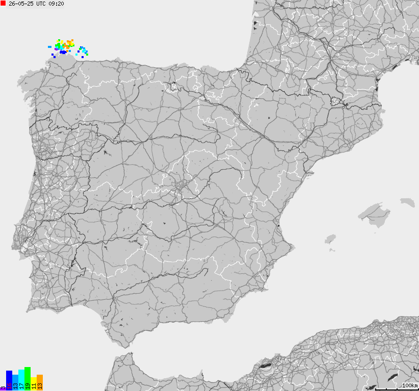 Map of lightnings Spain, Portugal