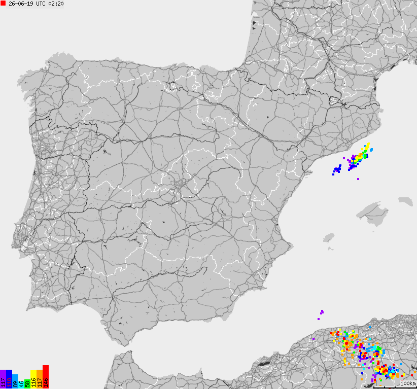Map of lightnings Spain, Portugal