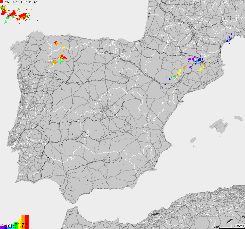 Map of lightnings Spain, Portugal