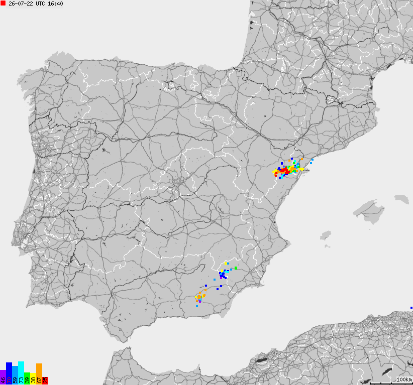 Map of lightnings Spain, Portugal