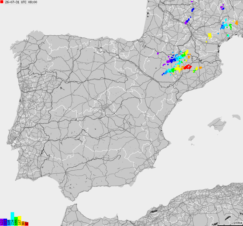 Map of lightnings Spain, Portugal