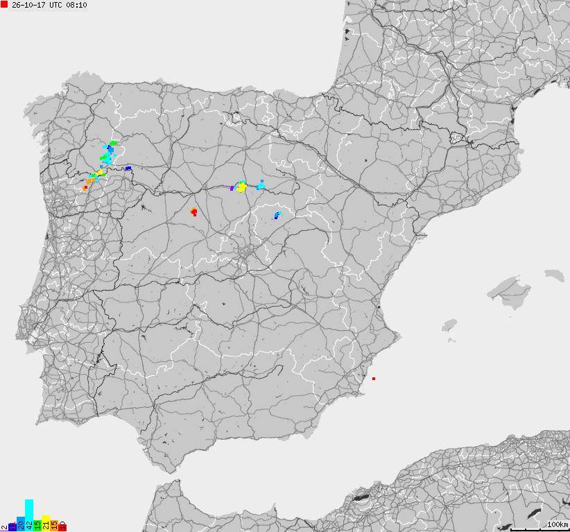 Map of lightnings Spain, Portugal