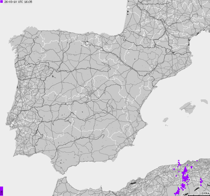 Map of lightnings Spain, Portugal