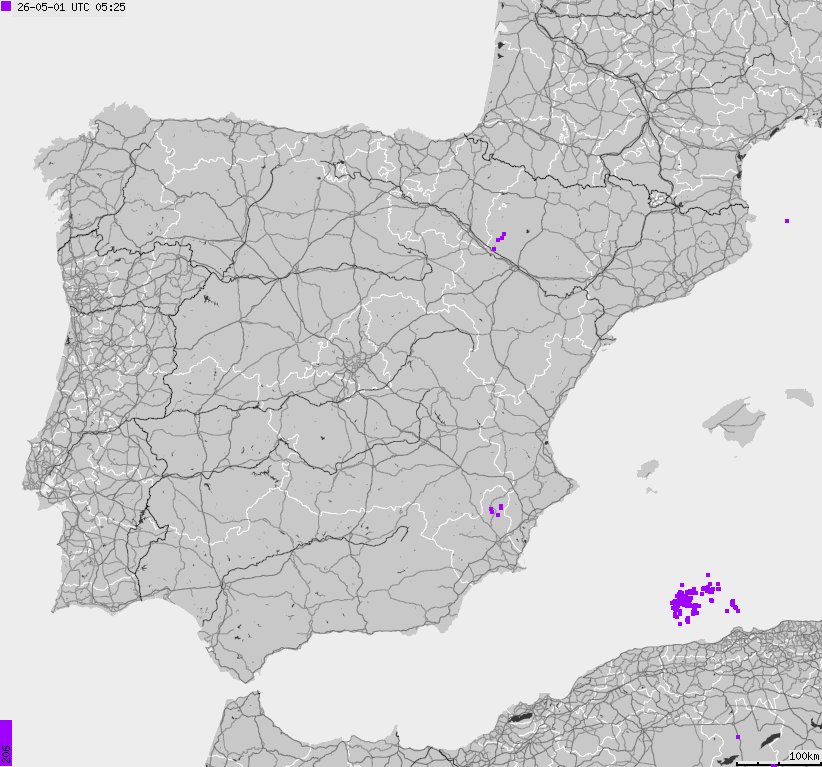 Map of lightnings Spain, Portugal
