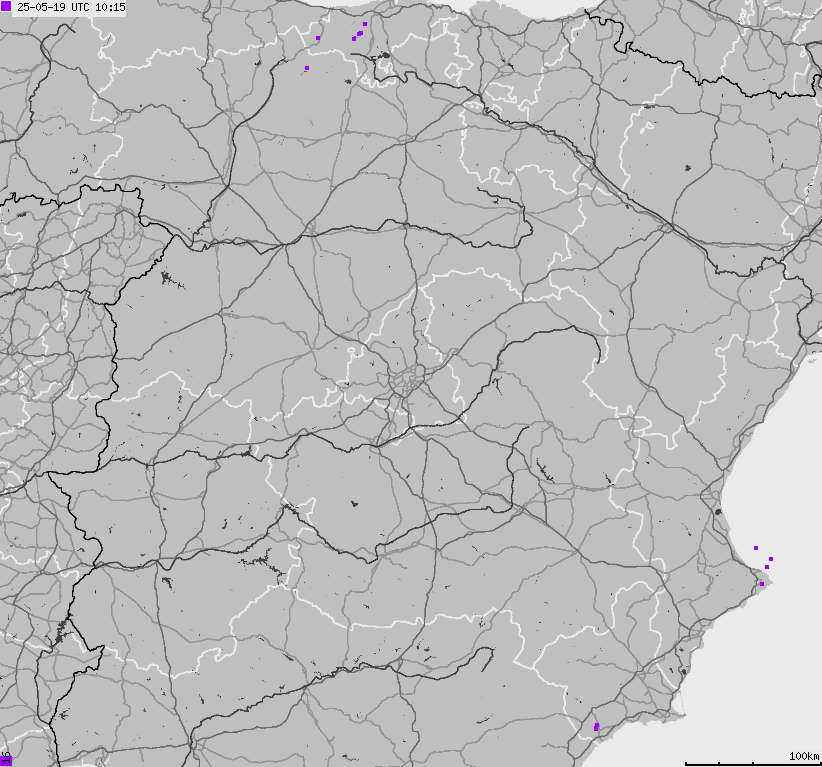 Mapa wyładowań atmosferycznych Hiszpanii, Portugalii