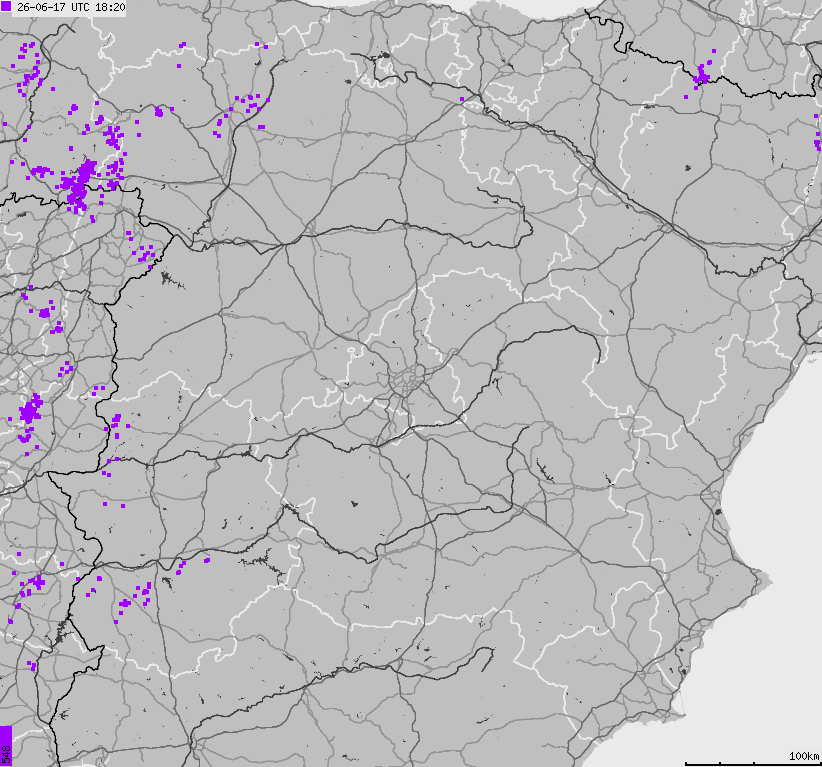 Map of lightnings Spain, Portugal