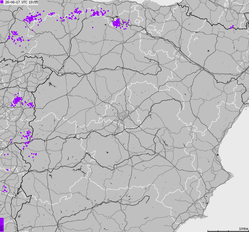 Map of lightnings Spain, Portugal