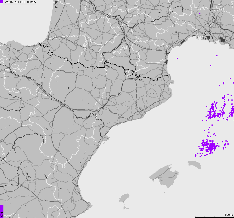 Map of lightnings Spain, Portugal