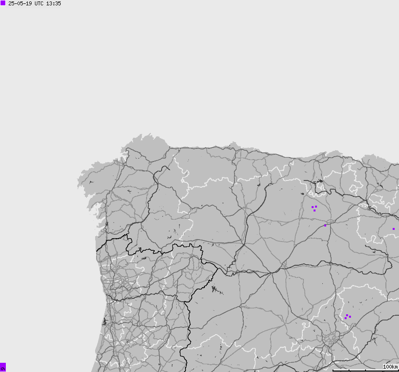 Mapa wyładowań atmosferycznych Hiszpanii, Portugalii
