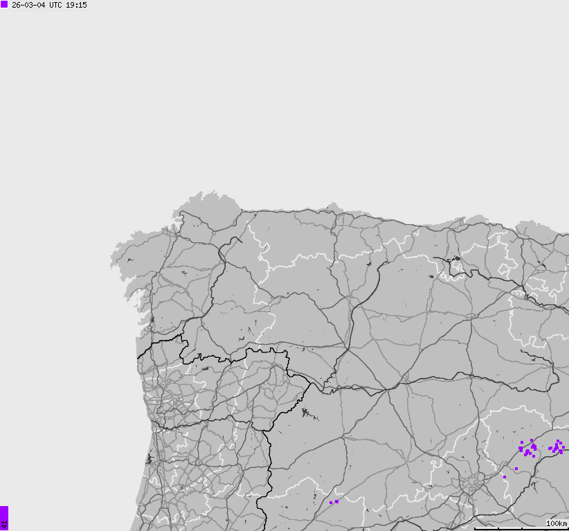 Mapa wyładowań atmosferycznych Hiszpanii, Portugalii