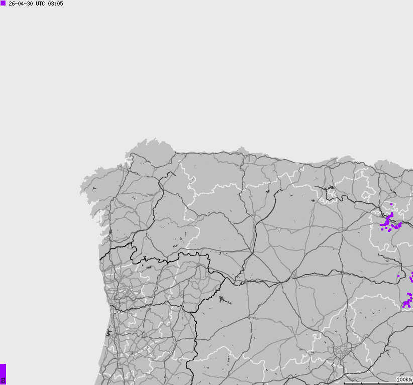 Mapa wyładowań atmosferycznych Hiszpanii, Portugalii