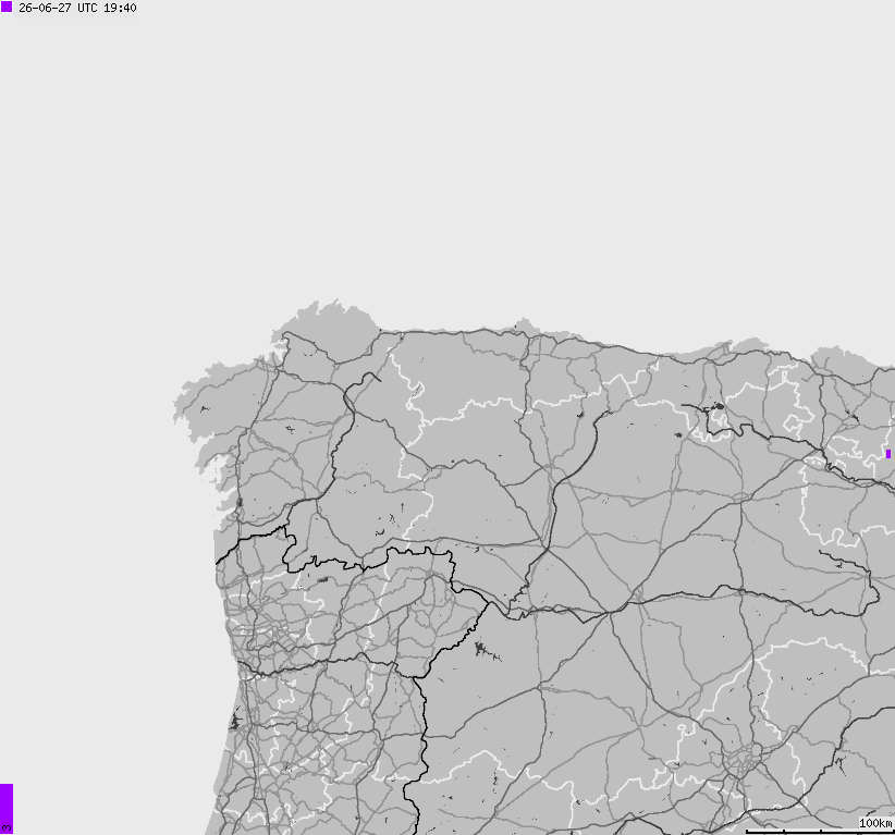 Mapa wyładowań atmosferycznych Hiszpanii, Portugalii