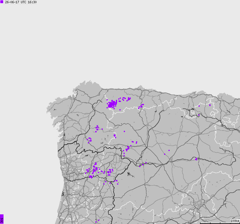 Map of lightnings Spain, Portugal