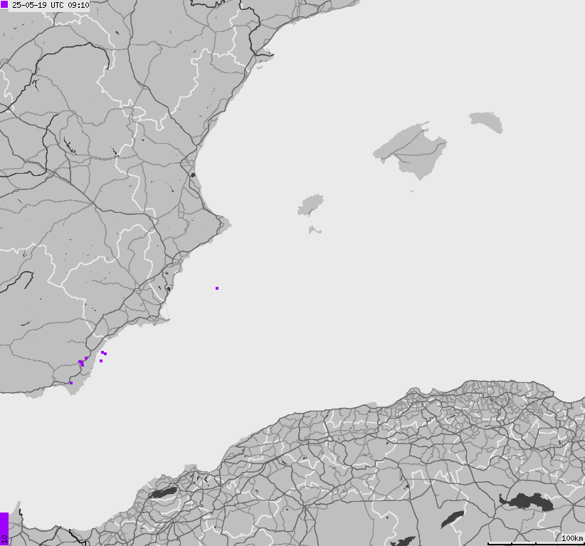 Mapa wyładowań atmosferycznych Hiszpanii, Portugalii