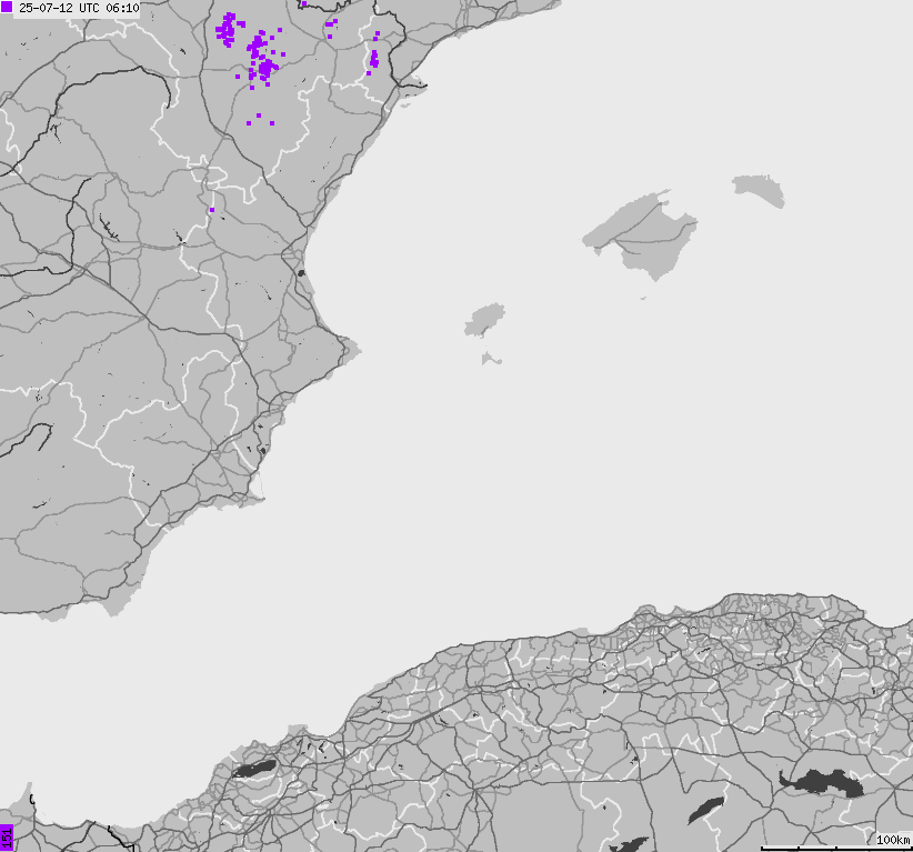 Map of lightnings Spain, Portugal