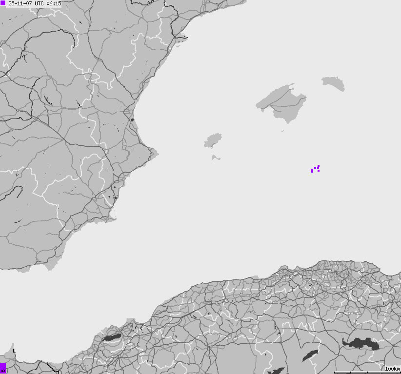 Mapa wyładowań atmosferycznych Hiszpanii, Portugalii