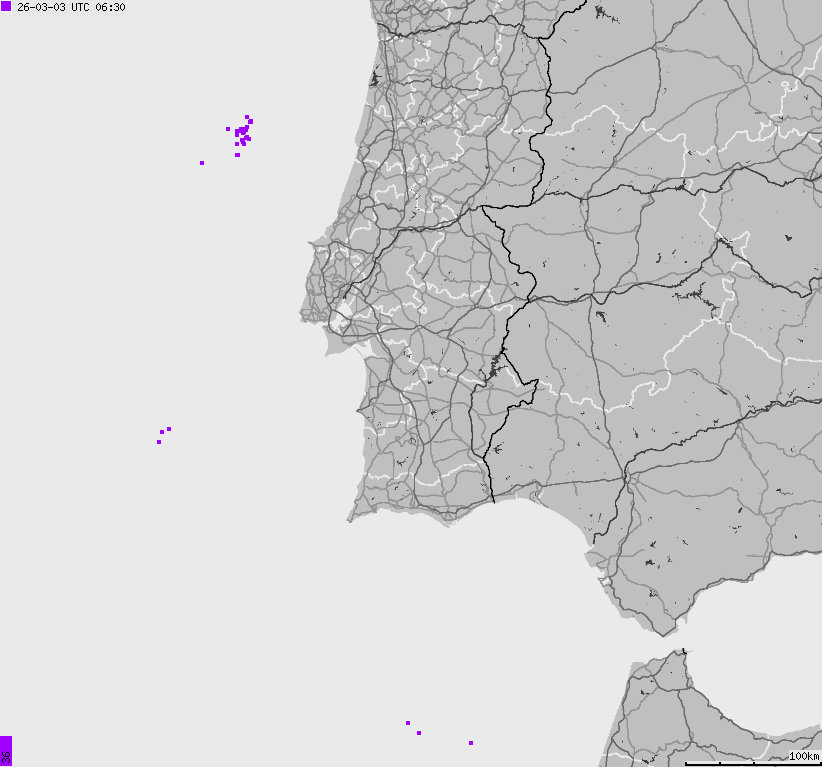 Mapa wyładowań atmosferycznych Hiszpanii, Portugalii