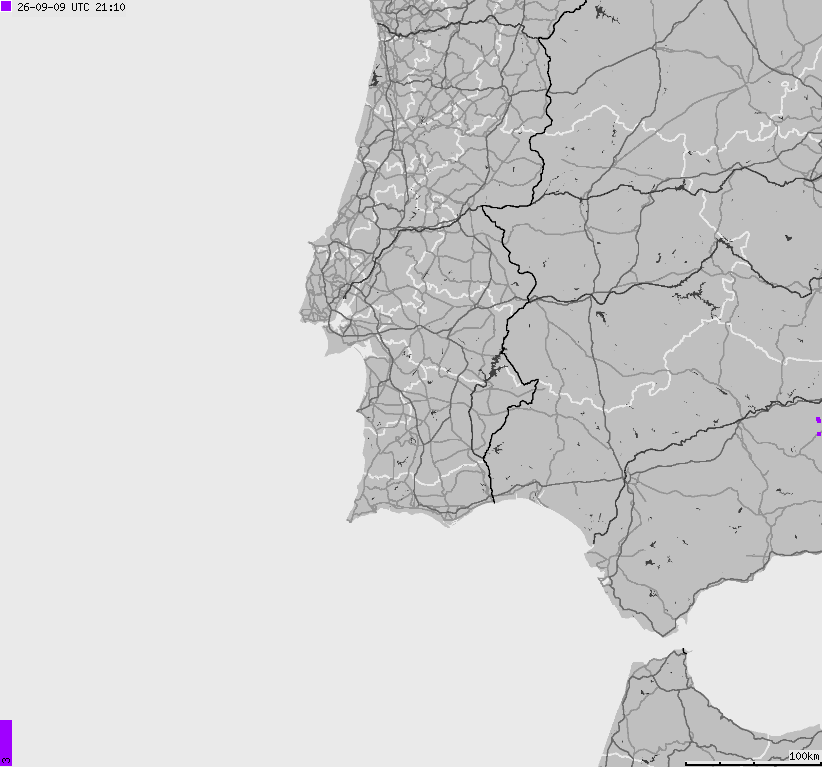 Mapa wyładowań atmosferycznych Hiszpanii, Portugalii