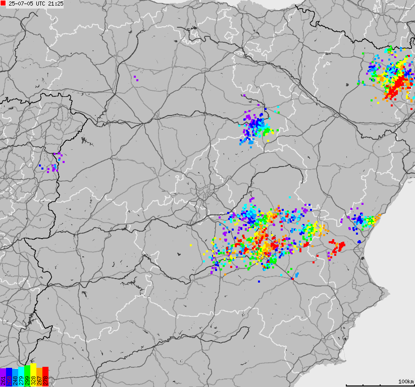 Mapa wyładowań atmosferycznych Hiszpanii, Portugalii