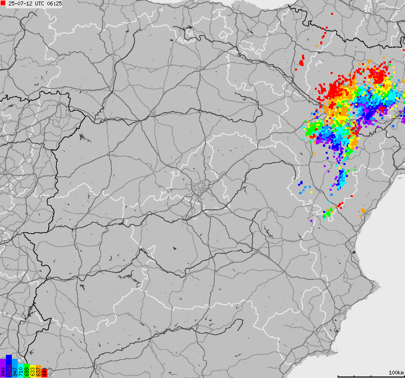 Map of lightnings Spain, Portugal