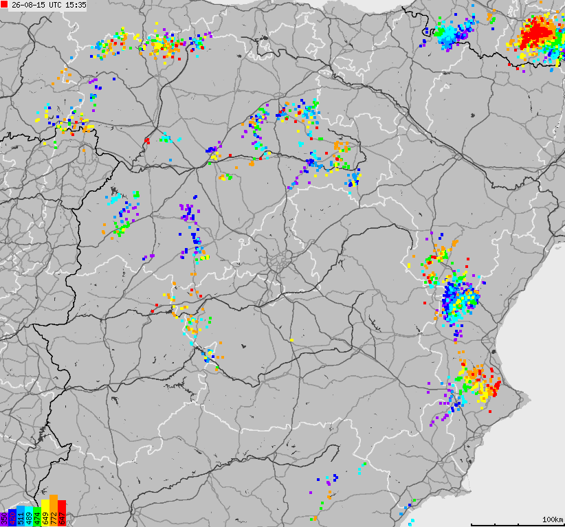 Mapa wyładowań atmosferycznych Hiszpanii, Portugalii
