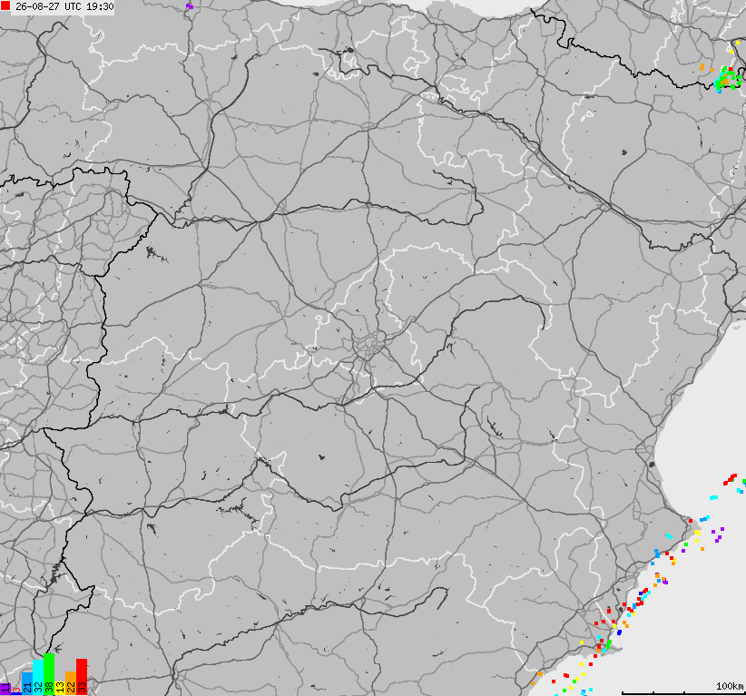 Mapa wyładowań atmosferycznych Hiszpanii, Portugalii
