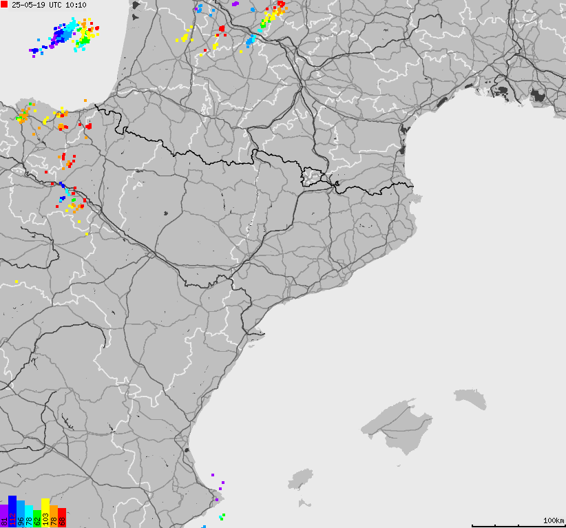 Mapa wyładowań atmosferycznych Hiszpanii, Portugalii