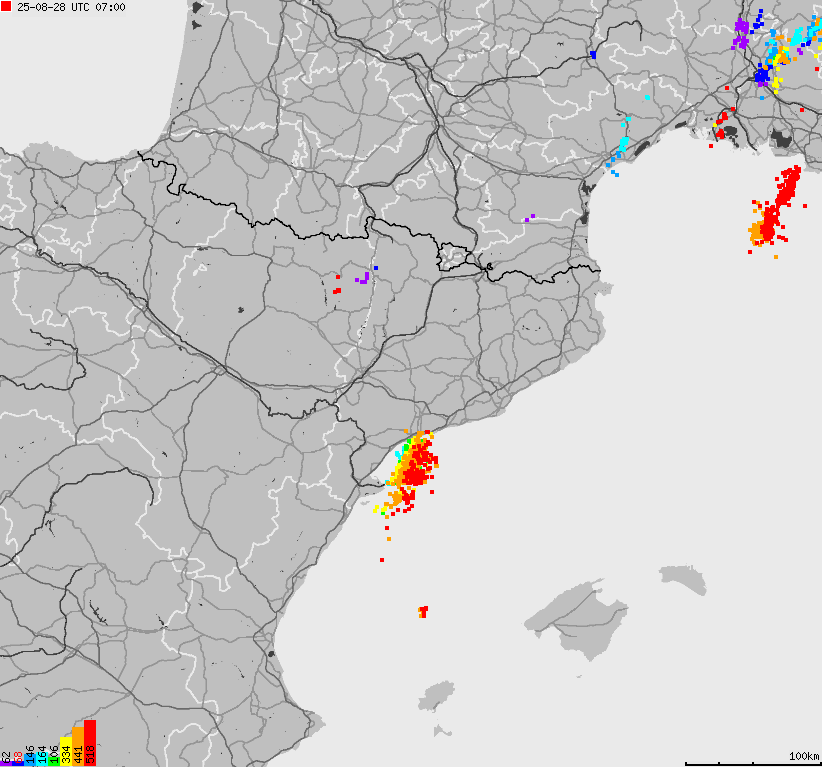 Mapa wyładowań atmosferycznych Hiszpanii, Portugalii