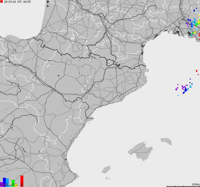 Mapa wyładowań atmosferycznych Hiszpanii, Portugalii