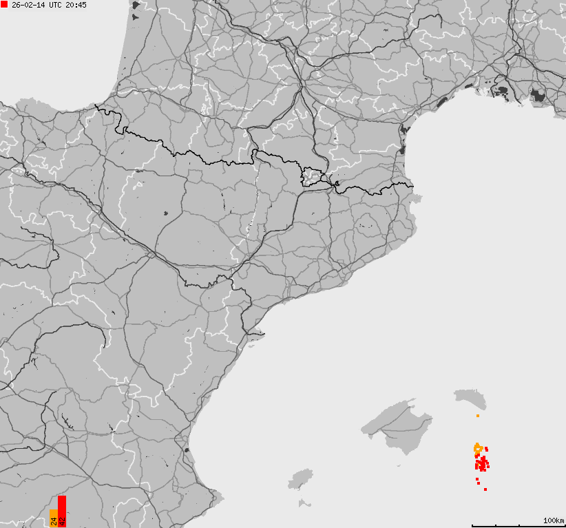 Map of lightnings Spain, Portugal