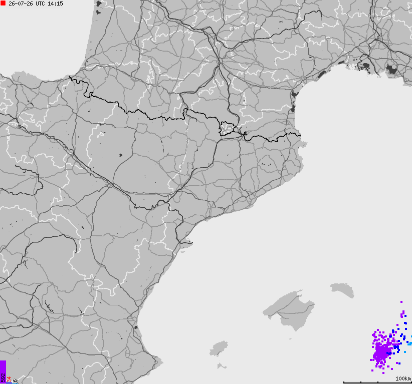 Mapa wyładowań atmosferycznych Hiszpanii, Portugalii