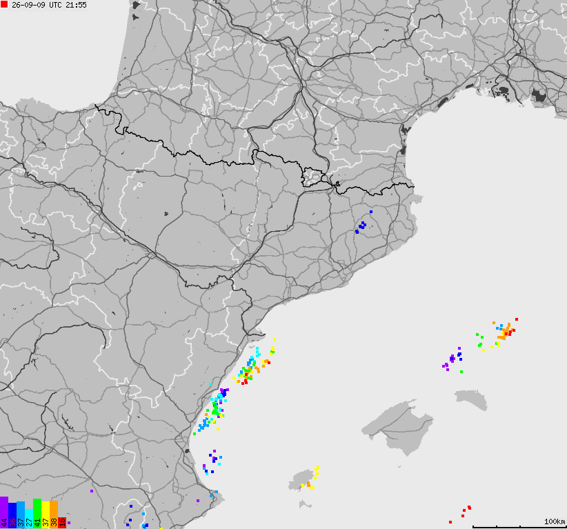 Mapa wyładowań atmosferycznych Hiszpanii, Portugalii