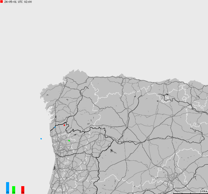 Map of lightnings Spain, Portugal