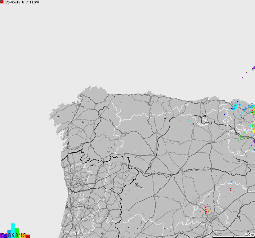 Mapa wyładowań atmosferycznych Hiszpanii, Portugalii