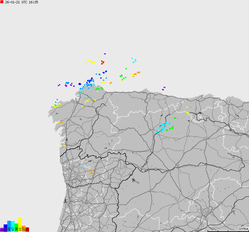 Map of lightnings Spain, Portugal