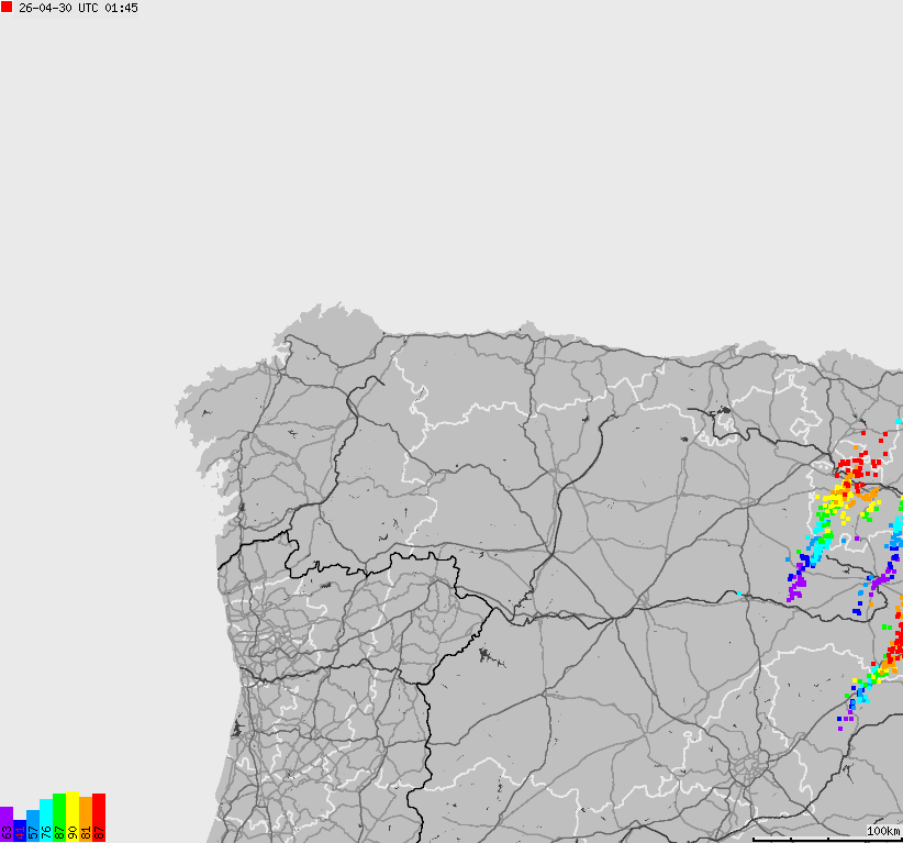 Mapa wyładowań atmosferycznych Hiszpanii, Portugalii
