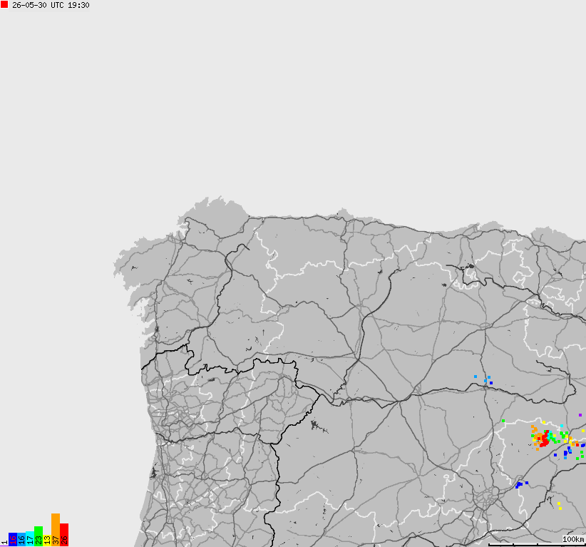 Map of lightnings Spain, Portugal