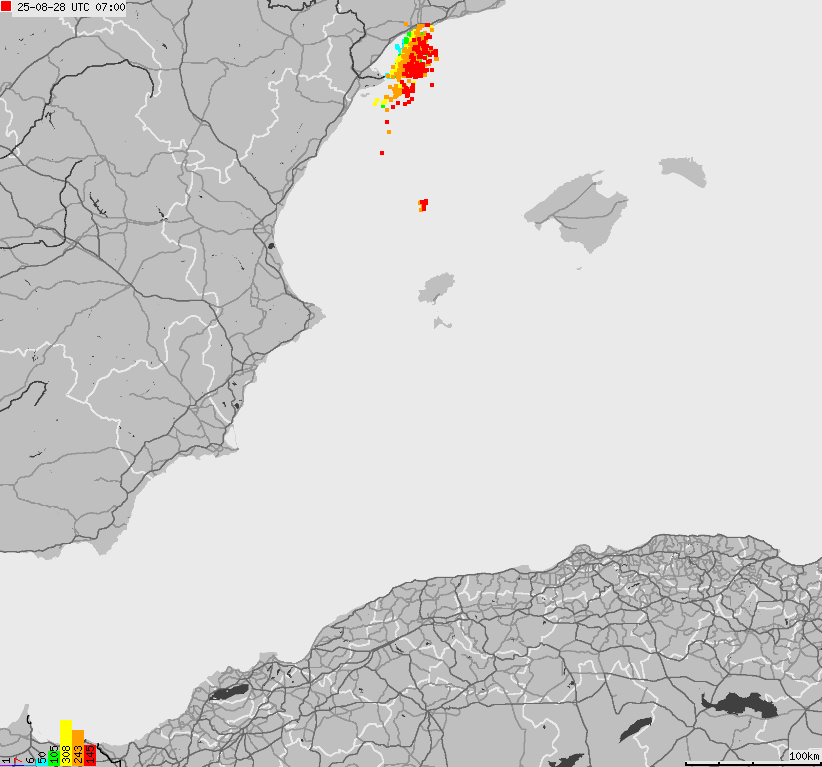 Mapa wyładowań atmosferycznych Hiszpanii, Portugalii