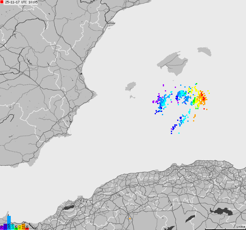 Mapa wyładowań atmosferycznych Hiszpanii, Portugalii